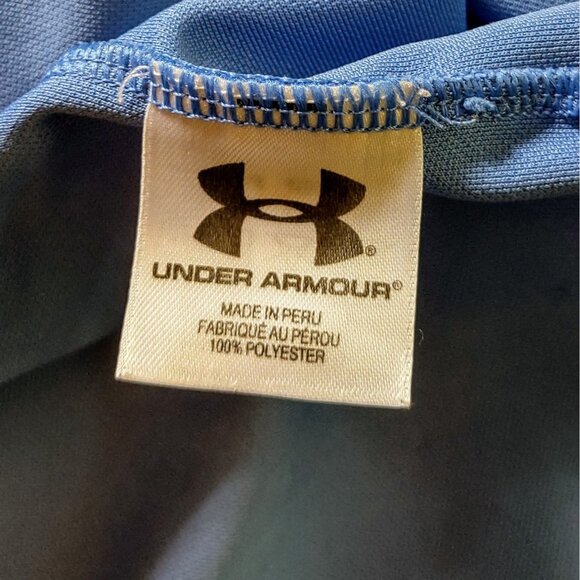Under Armour HeatGear Loose Polo Shirt Blue White Mens Size XL Logo Side Split - Picture 6 of 7